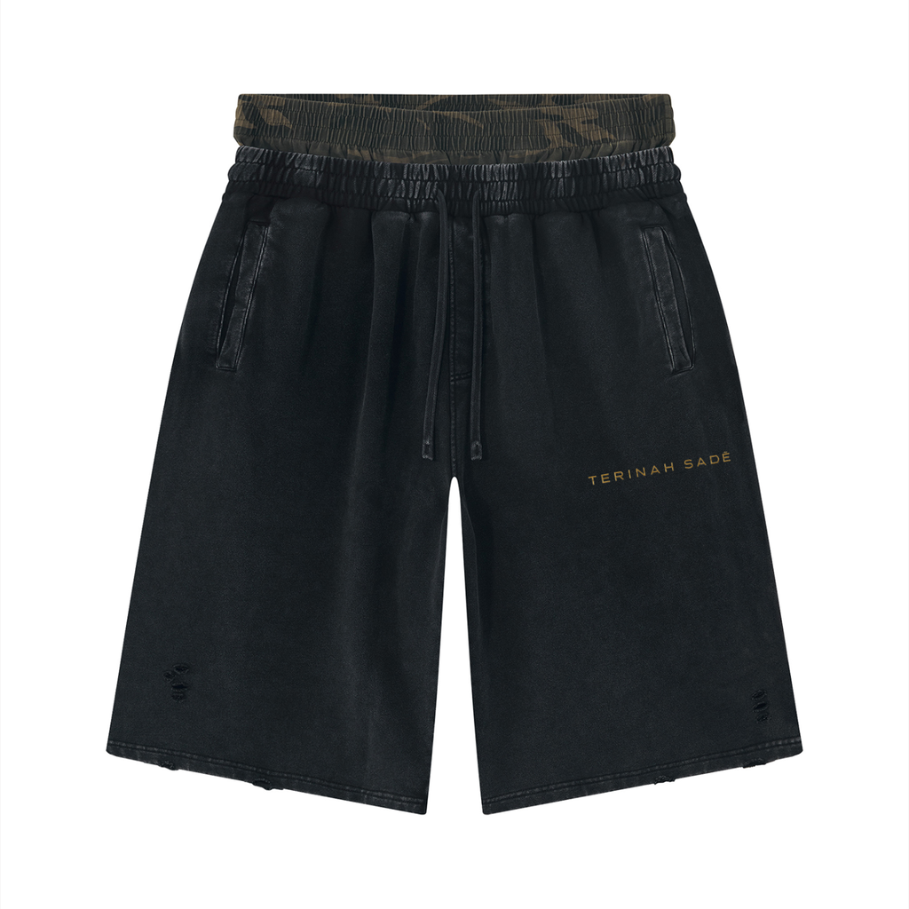 Unisex Vintage Wash Distressed Wide Leg Shorts