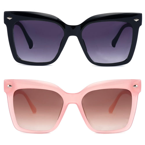 HGIOOIGH 2pack Bifocal Sunglasses UV400 Protection Oversized Square Reading sunglasses +2.0