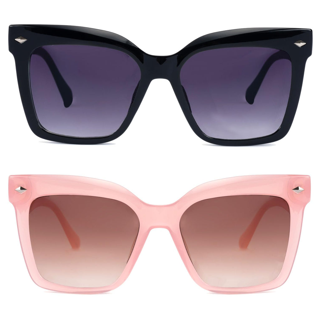 HGIOOIGH 2pack Bifocal Sunglasses UV400 Protection Oversized Square Reading sunglasses +2.0