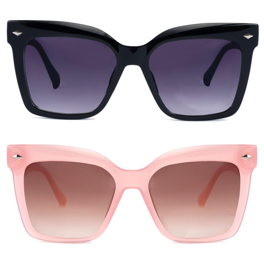 HGIOOIGH 2pack Bifocal Sunglasses UV400 Protection Oversized Square Reading sunglasses +2.0